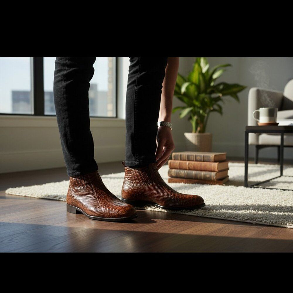 Stacy Adams Brown Croc Embossed Chelsea Ankle Boots Men’s 10M - Picture 10 of 10